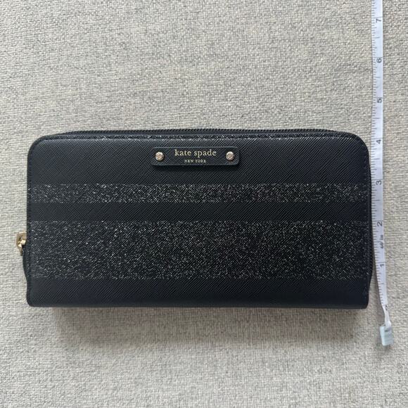 Kate Spade New York Haven Lane Neda Zip Around Wallet in Black w/ silver stripes - Picture 5 of 9